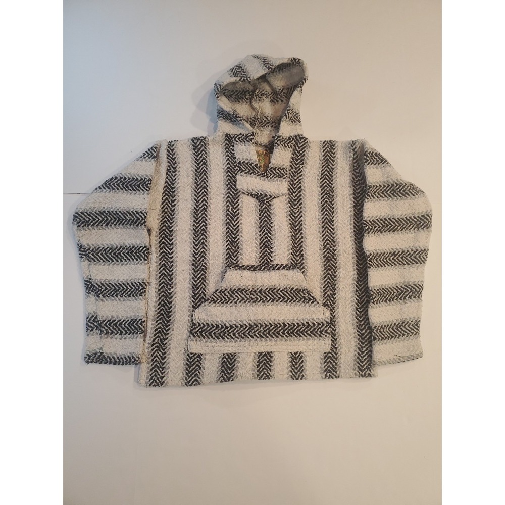 Baja Joe Mexican Poncho Hoodie Mens Size Small Hippie Thick Knit Drug Rug